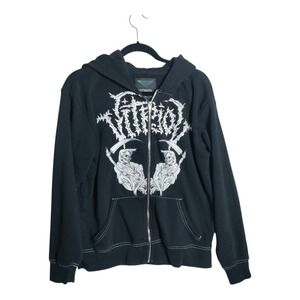 Vitriol Mens Black Skeleton Scythe Graphic Full Zip Hoodie Medium Gothic Goth